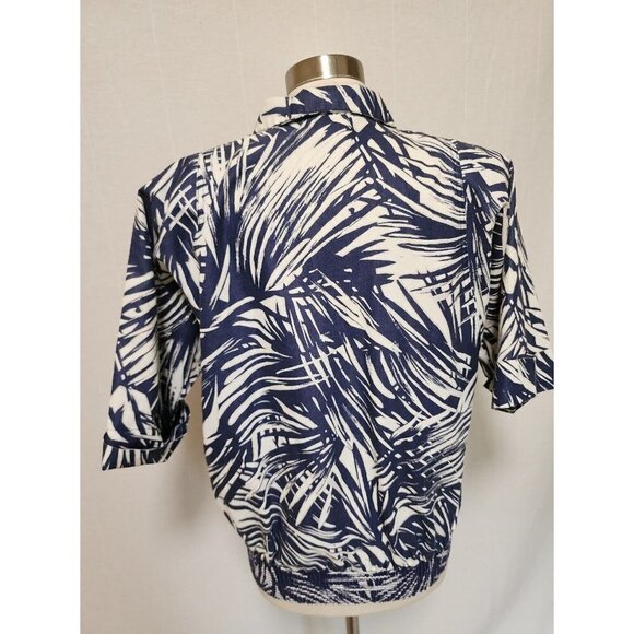 Womens 80s 90s Vintage Palm Print Shirt Size XL Blue Tropical - Picture 4 of 7